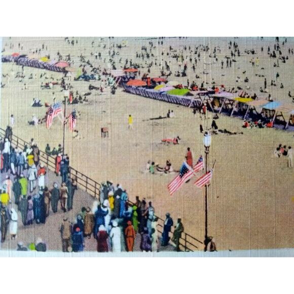 Atlantic City Postcard Bathing Beach Ocean Flags Boardwalk New Jersey NJ Linen - Picture 1 of 3